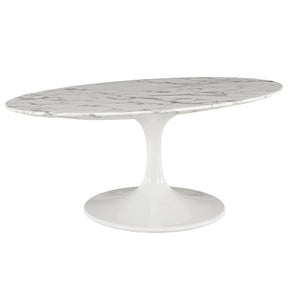42" Oval-Shaped Circular Artificial Marble Coffee Table - Eero Saarinen Replica-Minimal & Modern