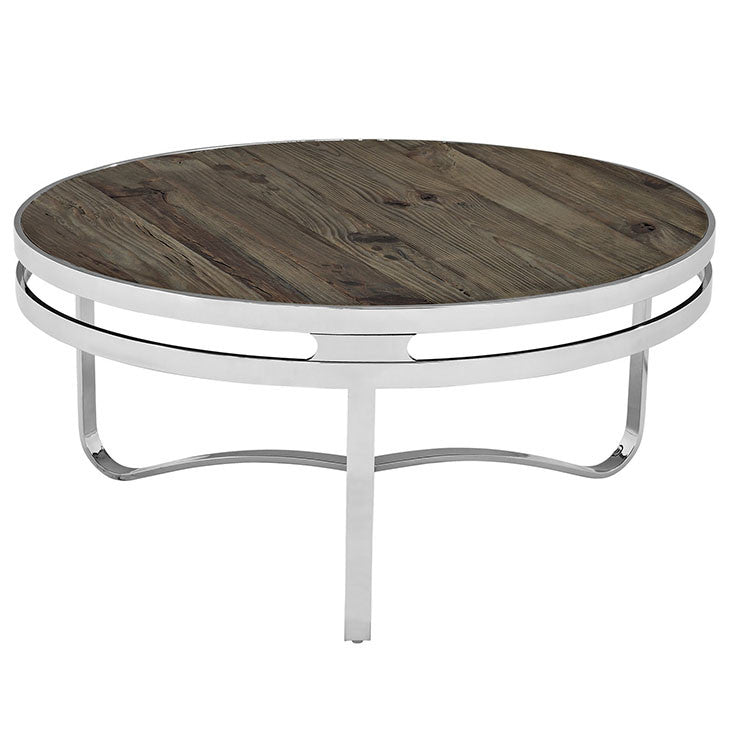 Modway Furniture Modern Provision Stainless Steel Wood Top Coffee Table in Brown EEI-1213-BRN-Minimal & Modern