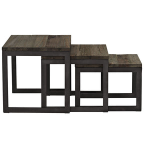 Modway Furniture Modern Industrial Wood and Metal Covert Wood Top Nesting Table in Brown EEI-1216-BRN-Minimal & Modern