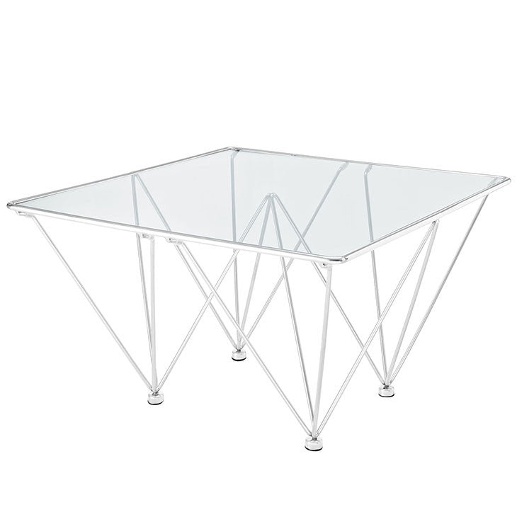 Modway Furniture Modern Glass Top and Metal Prism Square Coffee Table in Silver EEI-1437-SLV-Minimal & Modern