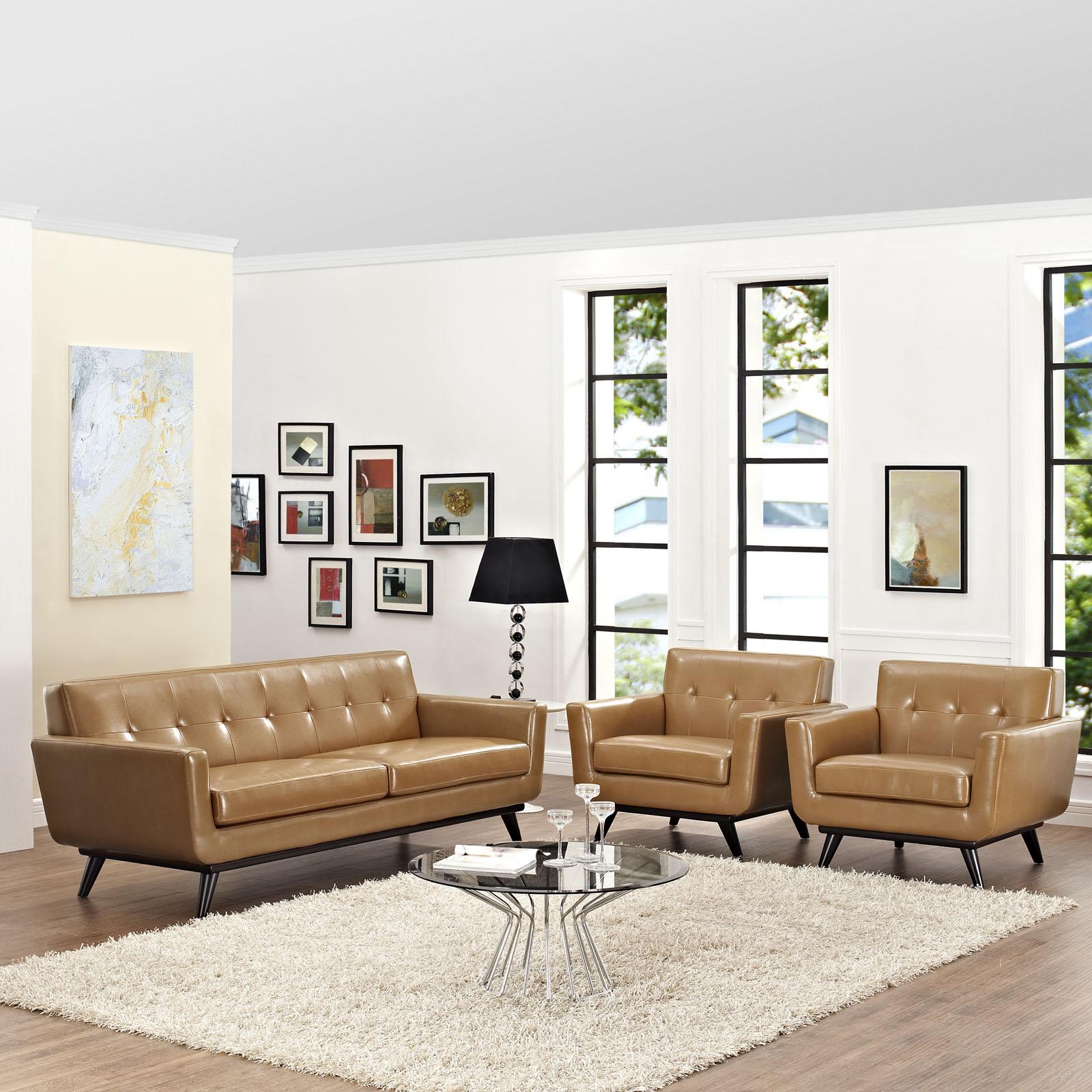 Modway Furniture Modern Engage 3 Piece Leather Living Room Set - EEI-1763