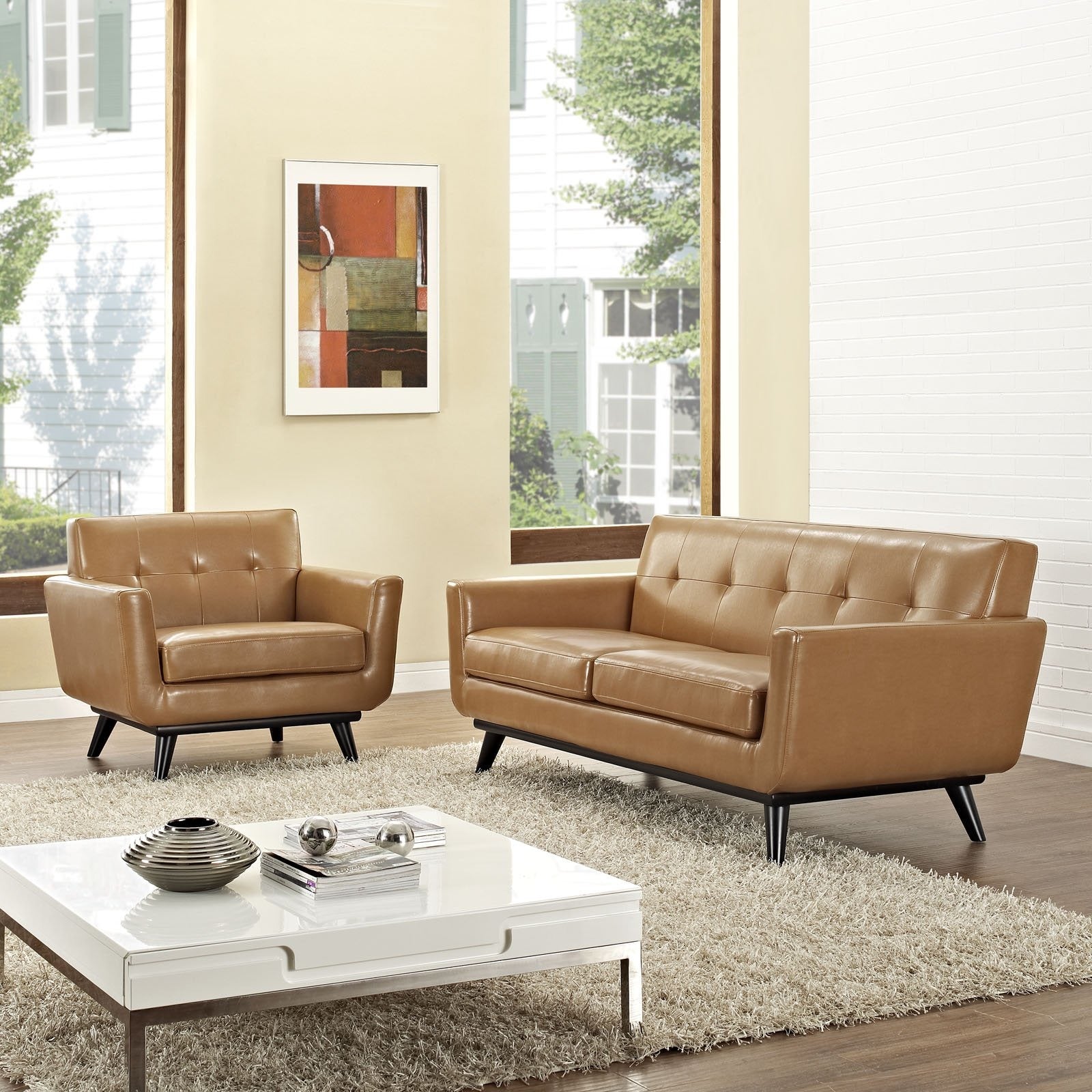 Modway Furniture Modern Engage 2 Piece Leather Living Room-Minimal & Modern