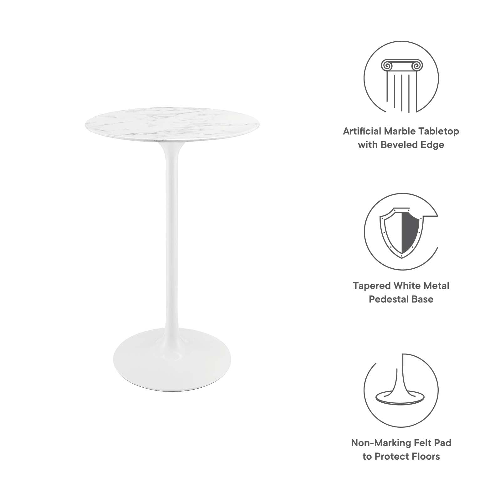 28" Circular Artificial Marble Bar Table - Eero Saarinen Replica-Minimal & Modern