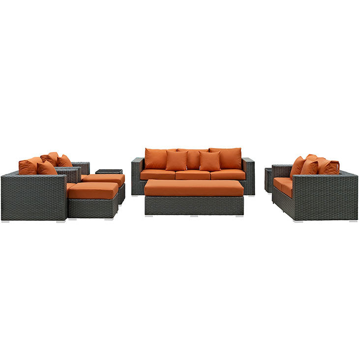 Modway Furniture Modern Sojourn 9 Piece Outdoor Patio Sectional Set in Sunbrella EEI-1881-CHC-Minimal & Modern