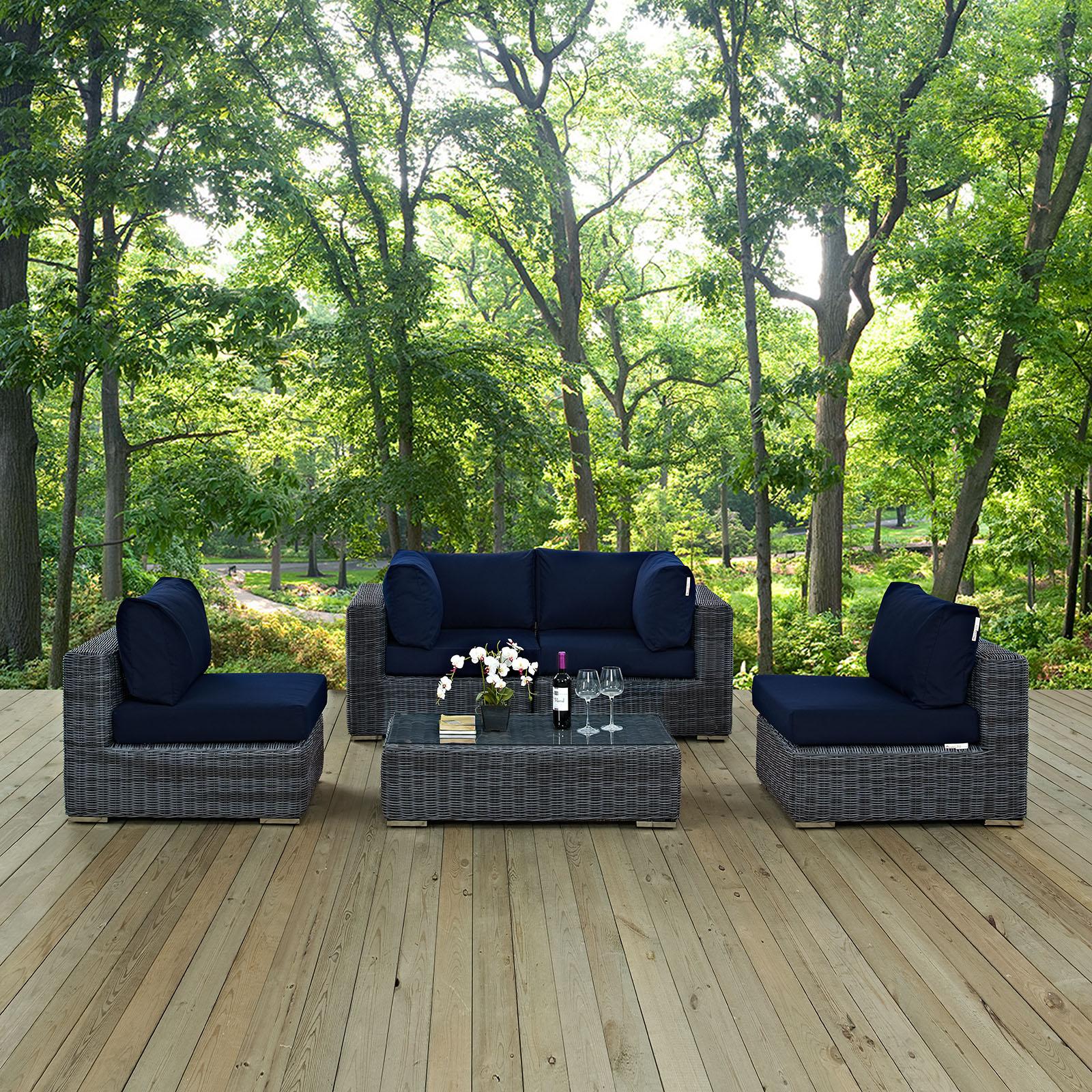 Modway Furniture Modern Summon 5 Piece Outdoor Patio Sunbrella® Sectional Set - EEI-1896