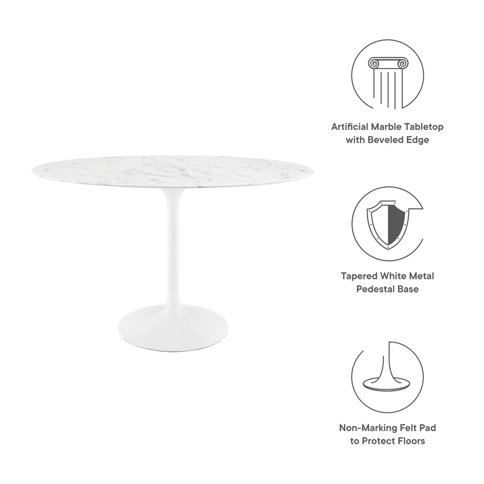 48" Oval-Shaped Artificial Marble Circular Dining Table - Eero Saarinen Replica-Minimal & Modern