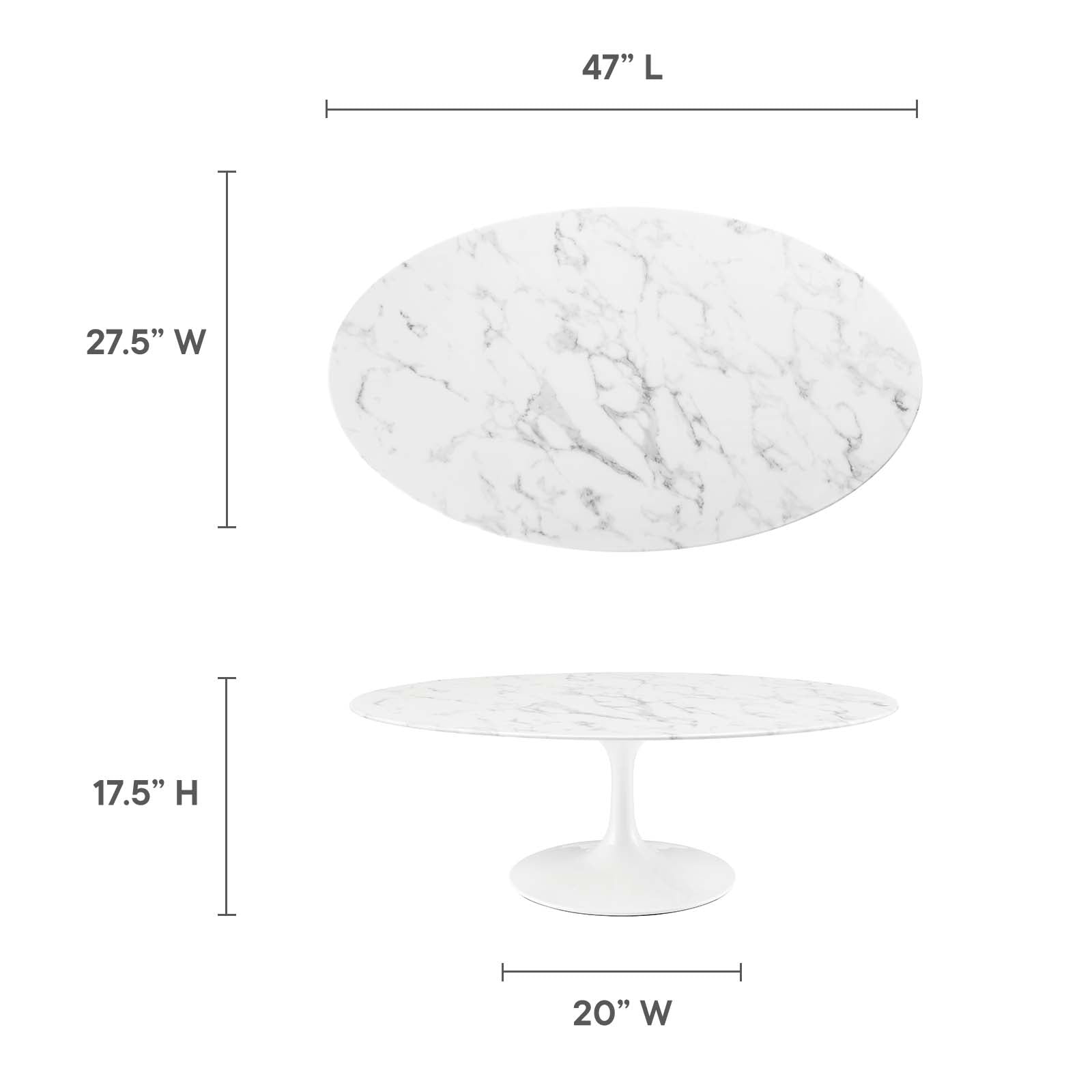 48" Oval-Shaped Artificial Marble Coffee Table - Eero Saarinen Replica-Minimal & Modern