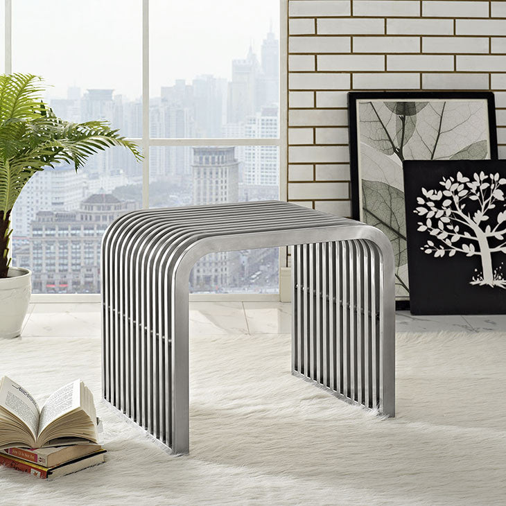 Modway Furniture Modern Pipe Stainless Steel Bench in Silver EEI-2100-SLV-Minimal & Modern