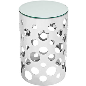Modway Furniture Modern Etch Stainless Steel Glass Top Side Table in Silver EEI-2107-SLV-Minimal & Modern