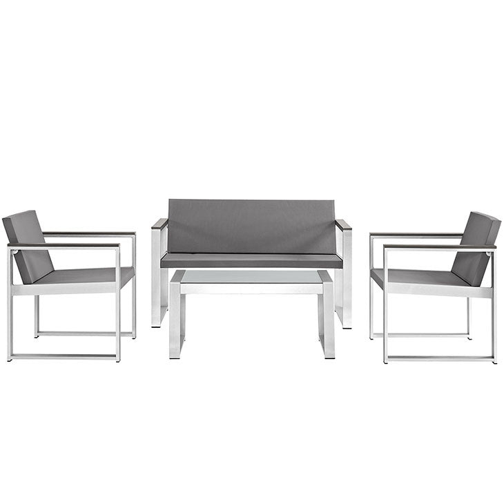 Modway Furniture Modern Triumph Outdoor Patio Aluminum Patio Sectional Set in Silver Gray EEI-2260-SLV-GRY-Minimal & Modern