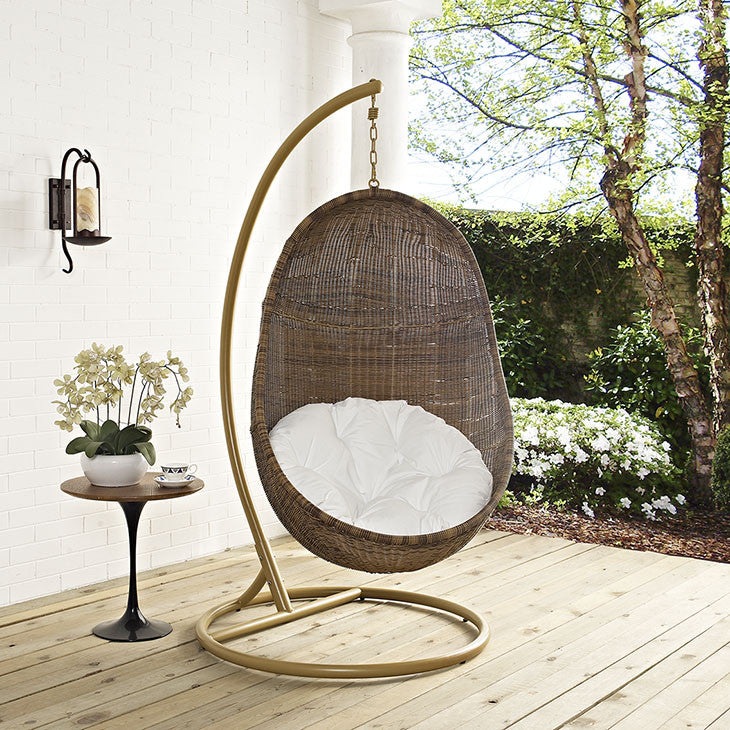 Modway Furniture Modern Bean Outdoor Patio Wood Swing in Coffee White EEI-2277-YLW-WHI-SET-Minimal & Modern
