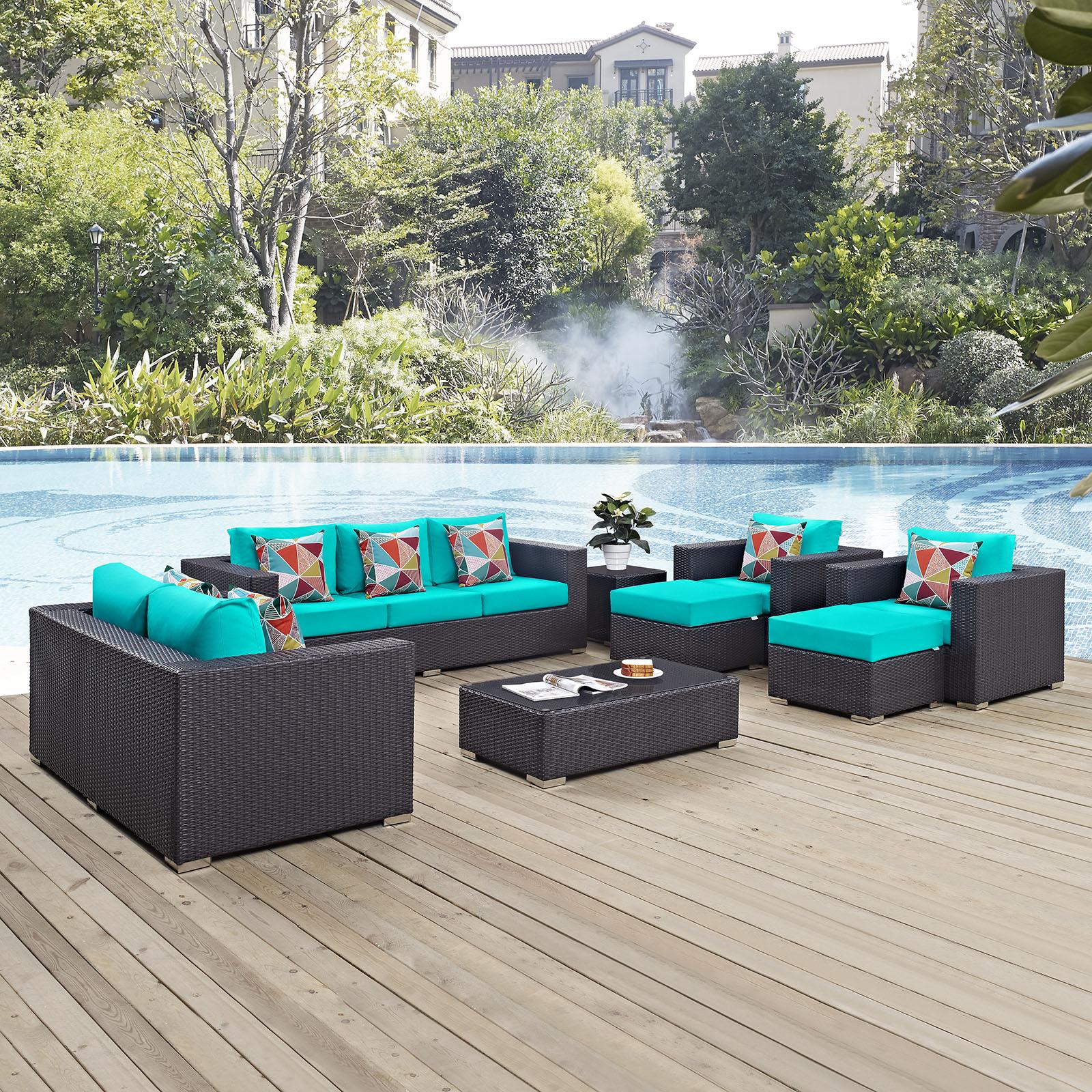 Modway Furniture Modern Convene 9 Piece Outdoor Patio Sofa Set - EEI-2354