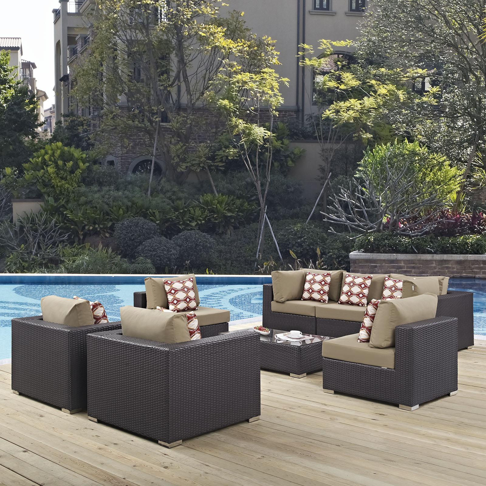 Modway Furniture Modern Convene 8 Piece Outdoor Patio Sectional Set - EEI-2368