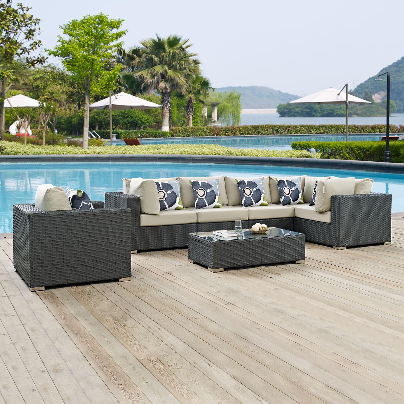 Modway Furniture Modern Sojourn 7 Piece Outdoor Patio Sunbrella® Sectional Set - EEI-2374