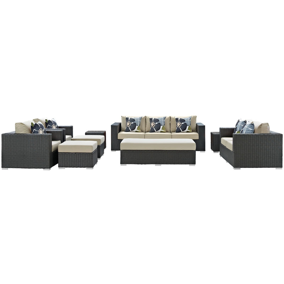 Modway Furniture Modern Sojourn 9 Piece Outdoor Patio Sunbrella® Sectional Set - EEI-2377-Minimal & Modern