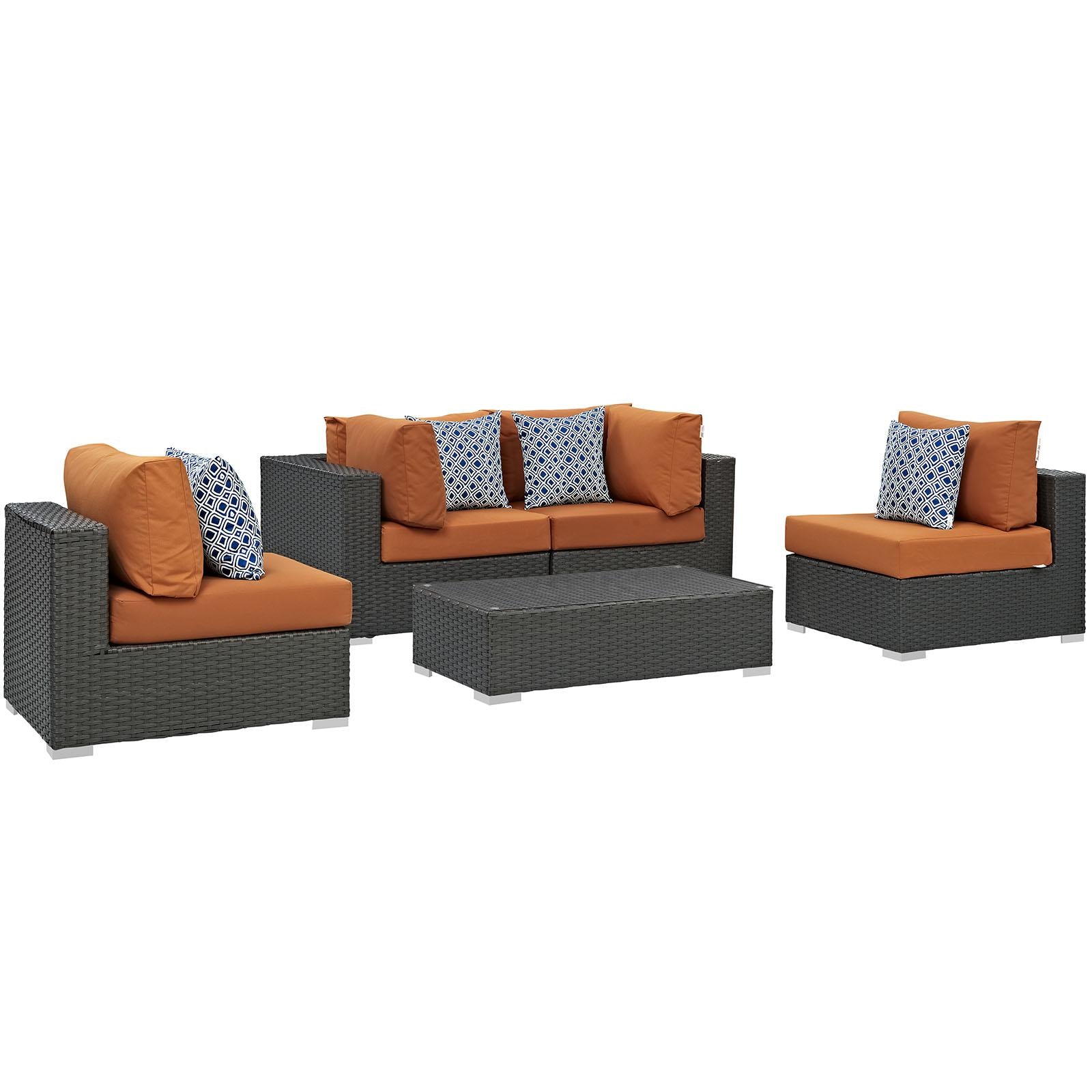 Modway Furniture Modern Sojourn 5 Piece Outdoor Patio Sunbrella® Sectional Set - EEI-2378