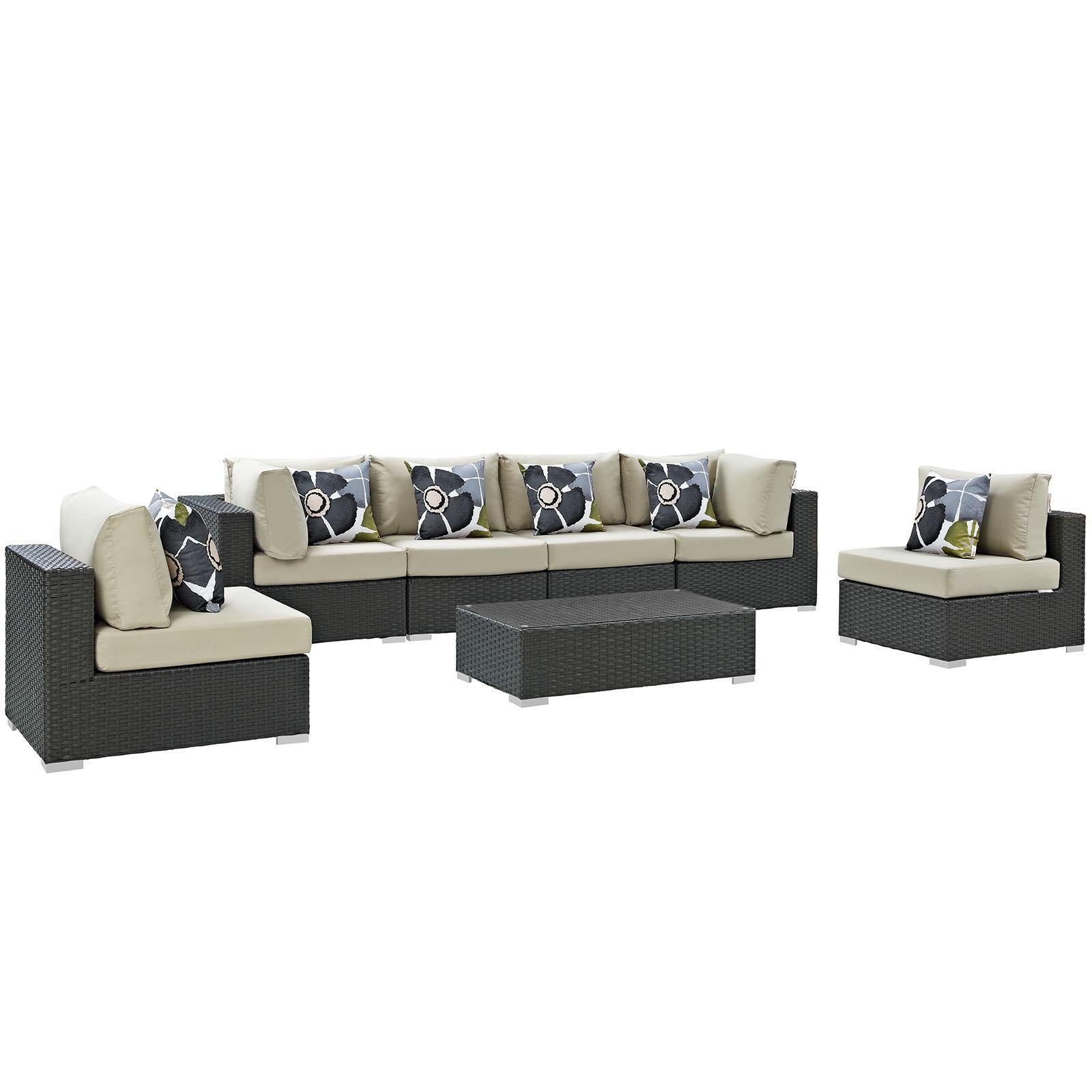 Modway Furniture Modern Sojourn 7 Piece Outdoor Patio Sunbrella® Sectional Set - EEI-2379