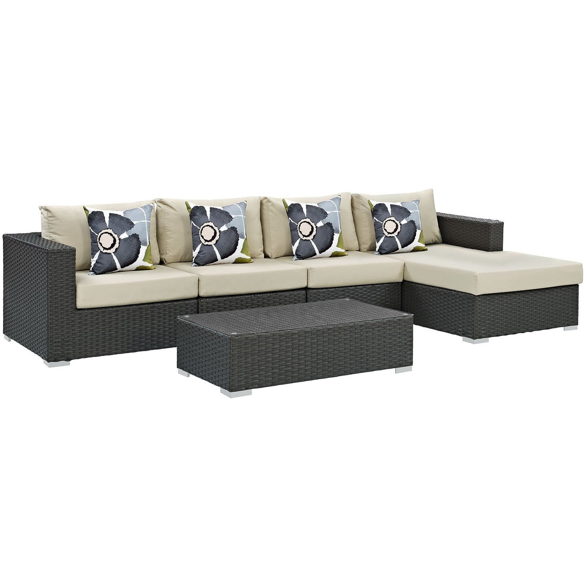 Modway Furniture Modern Sojourn 5 Piece Outdoor Patio Sunbrella® Sectional Set - EEI-2382-Minimal & Modern