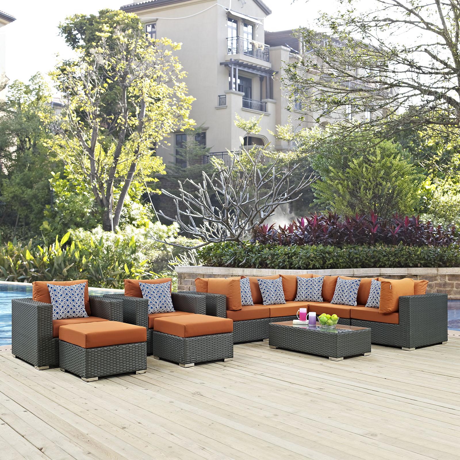 Modway Furniture Modern Sojourn 10 Piece Outdoor Patio Sunbrella® Sectional Set - EEI-2383
