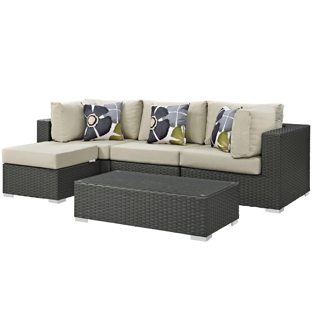 Modway Furniture Modern Sojourn 5 Piece Outdoor Patio Sunbrella® Sectional Set - EEI-2385