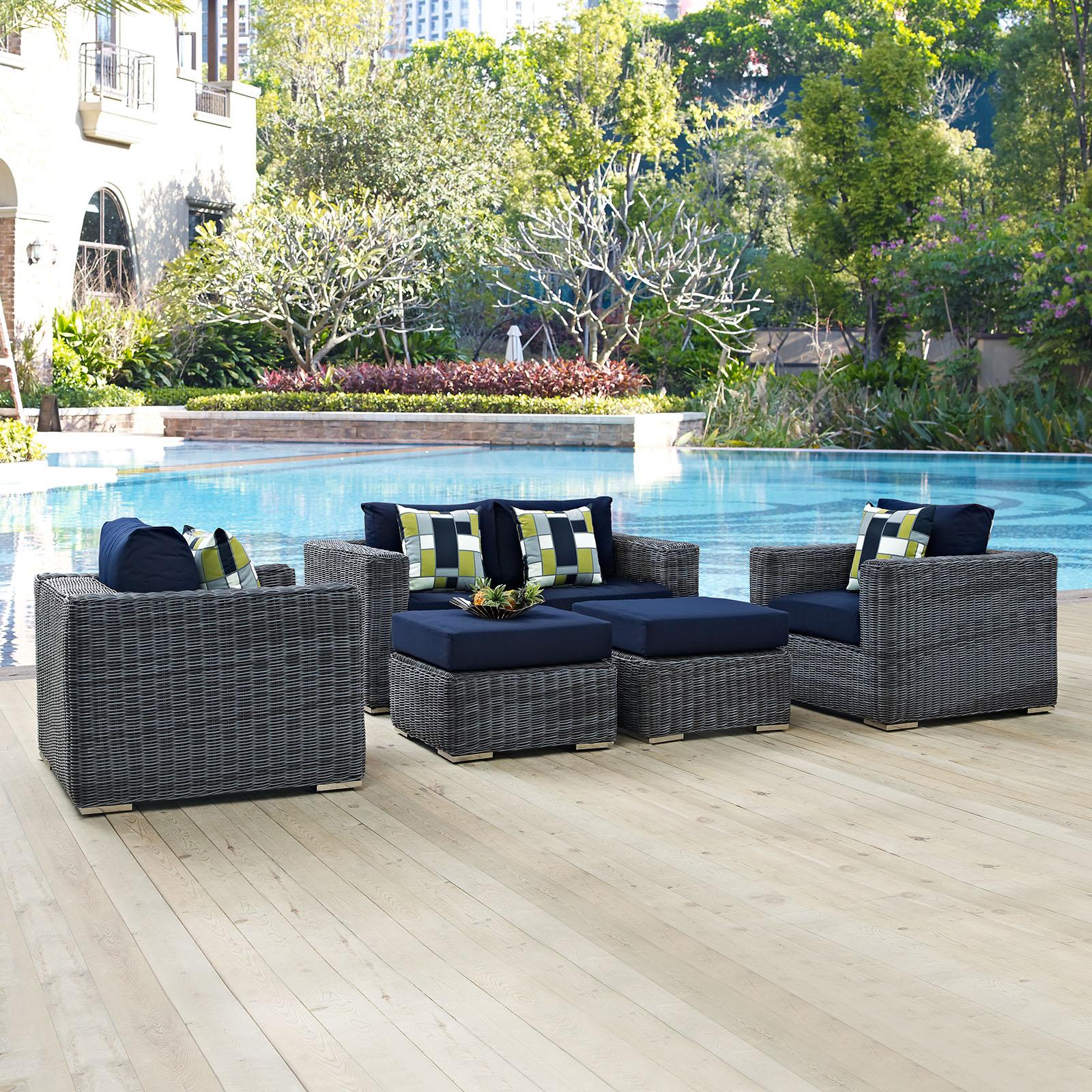 Modway Furniture Modern Summon 5 Piece Outdoor Patio Sunbrella® Sectional Set - EEI-2388