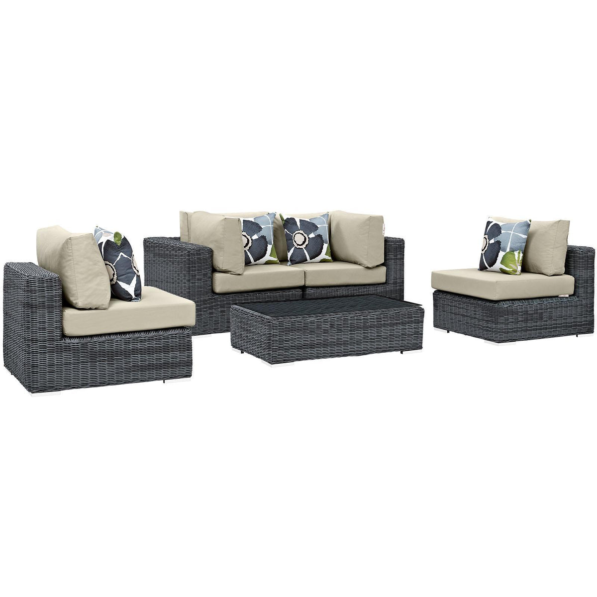 Modway Furniture Modern Summon 5 Piece Outdoor Patio Sunbrella® Sectional Set - EEI-2391