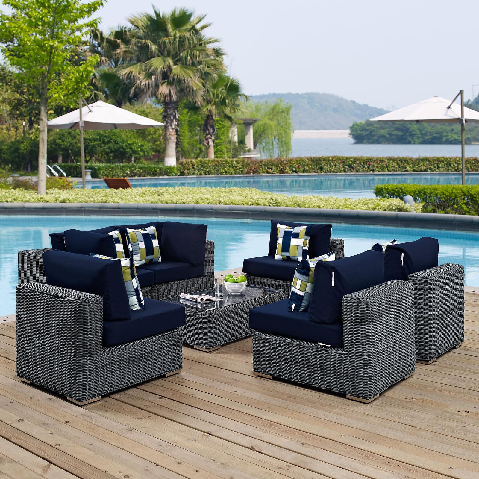 Modway Furniture Modern Summon 7 Piece Outdoor Patio Sunbrella® Sectional Set - EEI-2392