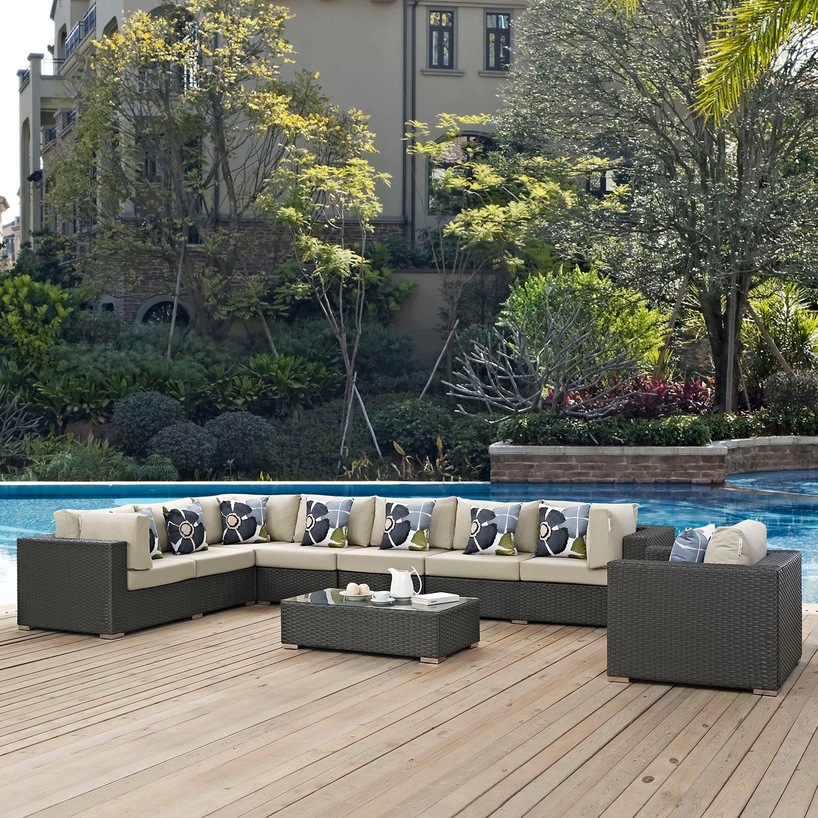 Modway Furniture Modern Sojourn 7 Piece Outdoor Patio Sunbrella® Sectional Set - EEI-2399-Minimal & Modern
