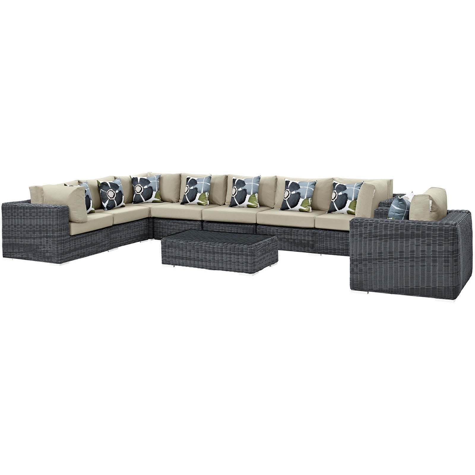 Modway Furniture Modern Summon 7 Piece Outdoor Patio Sunbrella® Sectional Set - EEI-2400-Minimal & Modern