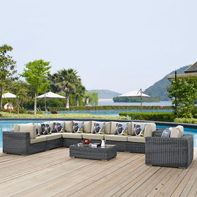 Modway Furniture Modern Summon 7 Piece Outdoor Patio Sunbrella® Sectional Set - EEI-2400-Minimal & Modern