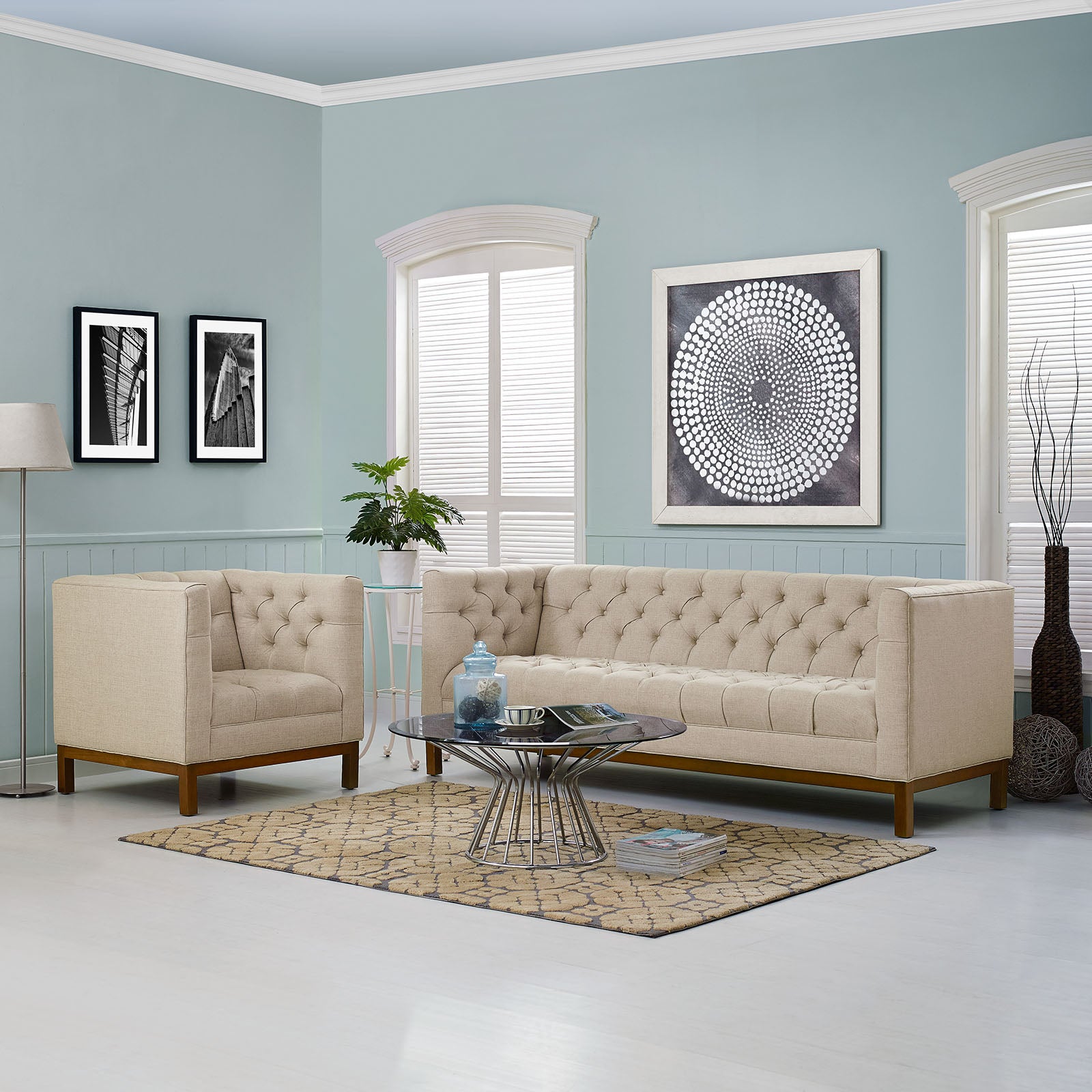 Modway Furniture Modern Panache Living Room Set Upholstered Fabric Set of 2 - EEI-2437-Minimal & Modern