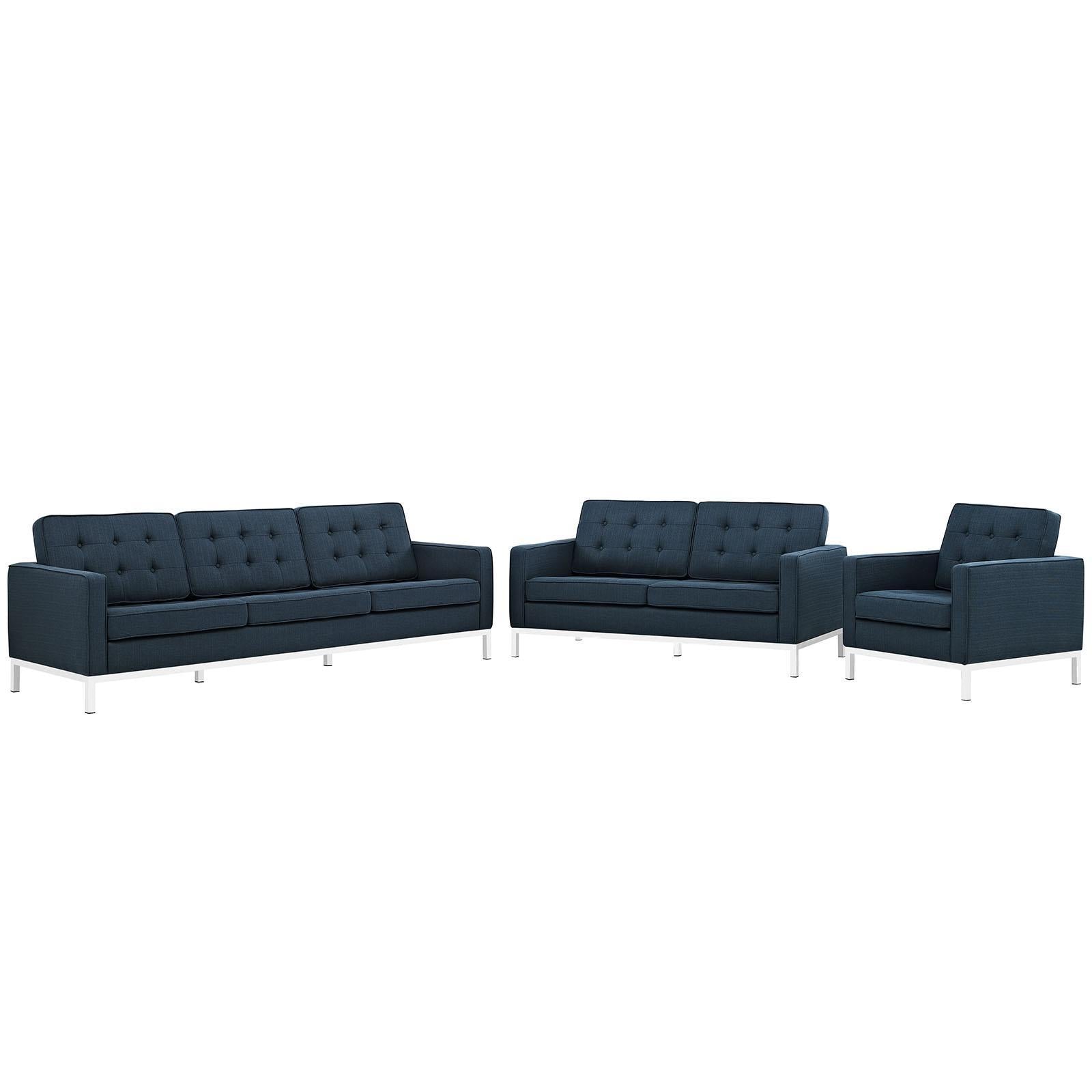 Modway Furniture Modern Loft 3 Piece Upholstered Fabric Sofa Loveseat and Armchair Set - EEI-2441