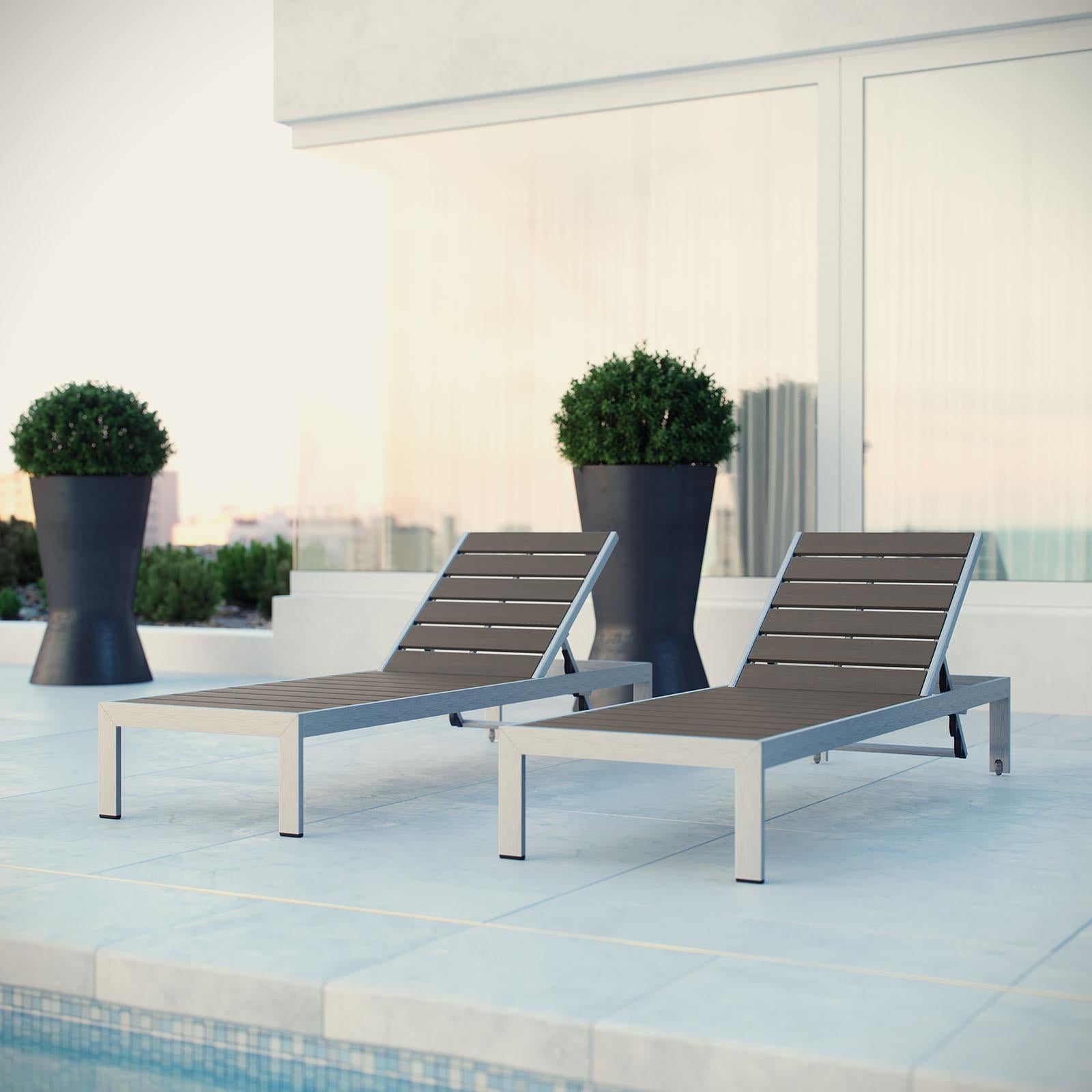 Modway Furniture Modern Shore Chaise Outdoor Patio Aluminum Set of 2 - EEI-2467