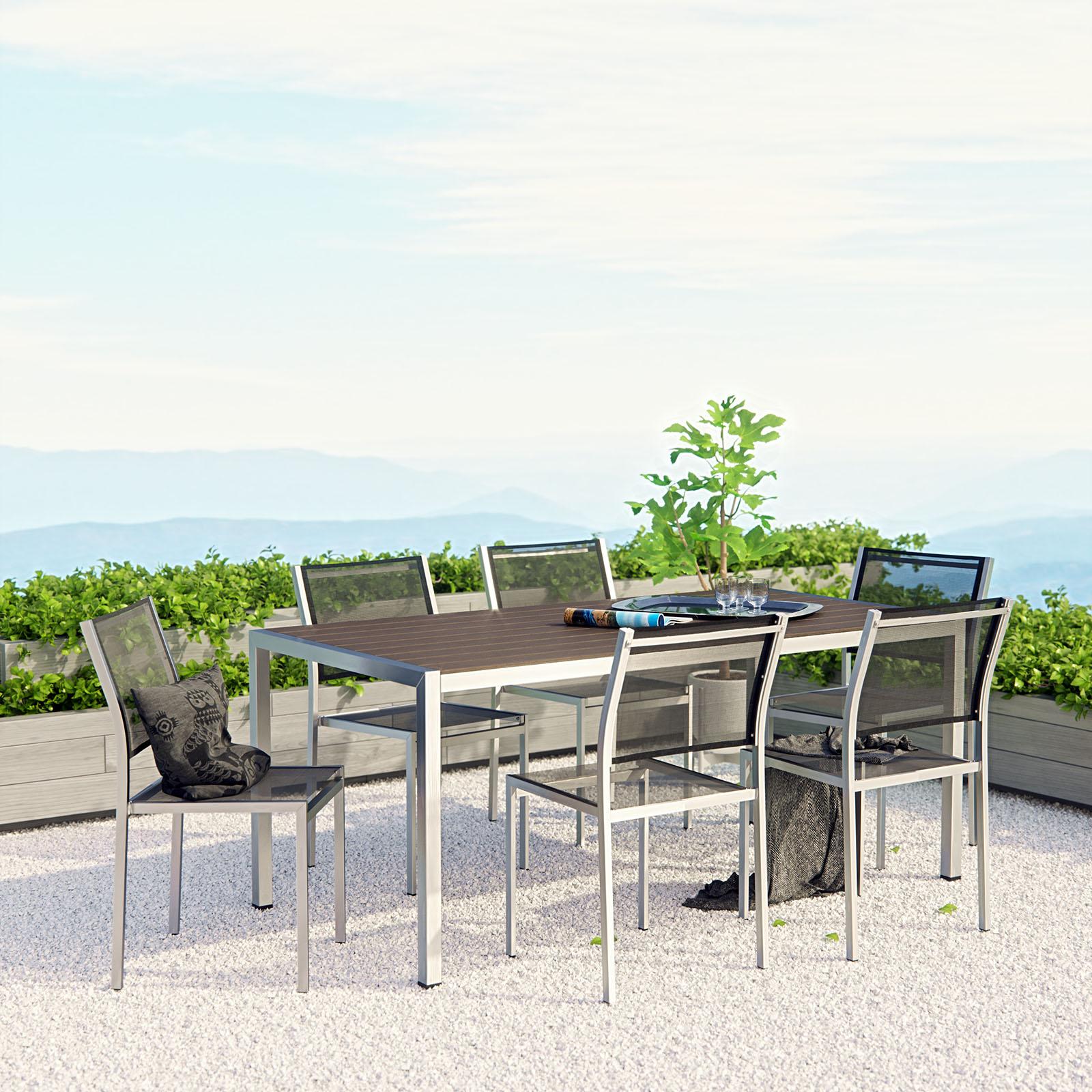 Modway Furniture Modern Shore 7 Piece Outdoor Patio Aluminum Dining Set - EEI-2485