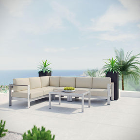 Modway Furniture Modern Shore 5 Piece Outdoor Patio Aluminum Sectional Sofa Set - EEI-2557