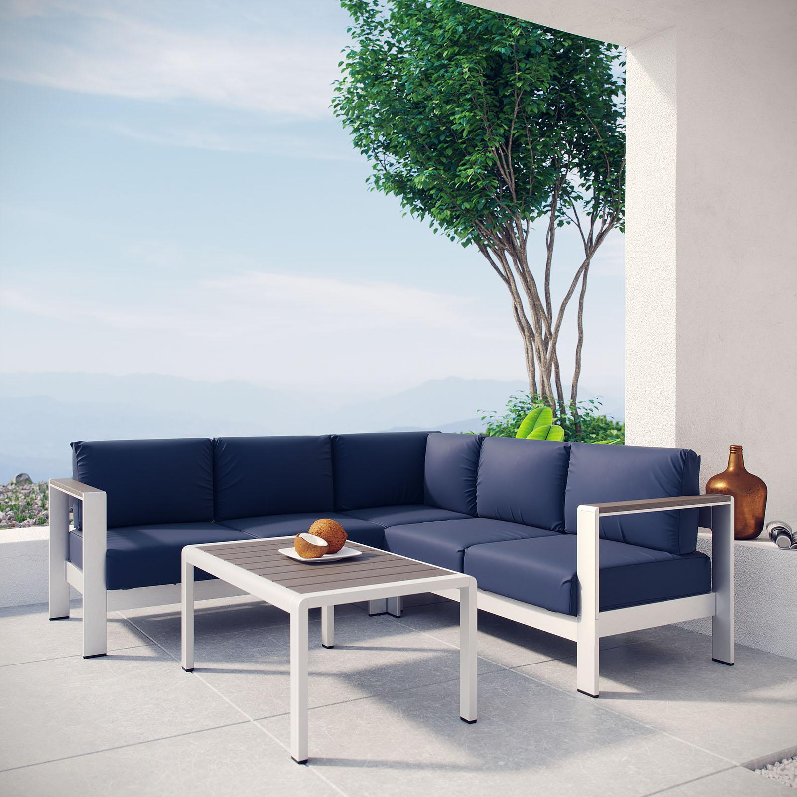 Modway Furniture Modern Shore 4 Piece Outdoor Patio Aluminum Sectional Sofa Set - EEI-2559