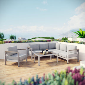 Modway Furniture Modern Shore 5 Piece Outdoor Patio Aluminum Sectional Sofa Set - EEI-2560