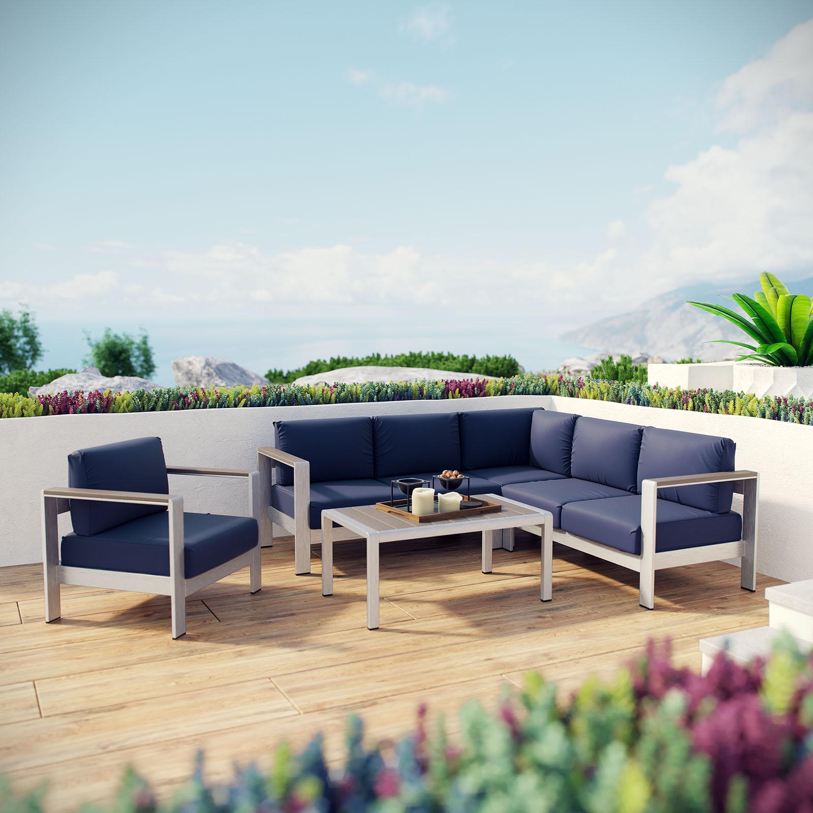 Modway Furniture Modern Shore 5 Piece Outdoor Patio Aluminum Sectional Sofa Set - EEI-2560
