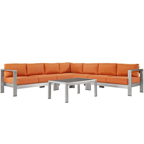 Modway Furniture Modern Shore 6 Piece Outdoor Patio Aluminum Sectional Sofa Set - EEI-2561