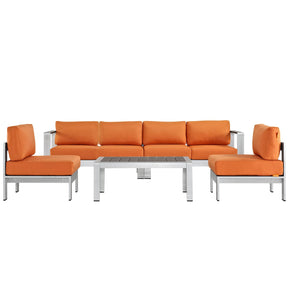 Modway Furniture Modern Shore 5 Piece Outdoor Patio Aluminum Sectional Sofa Set - EEI-2564
