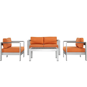 Modway Furniture Modern Shore 4 Piece Outdoor Patio Aluminum Sectional Sofa Set - EEI-2567