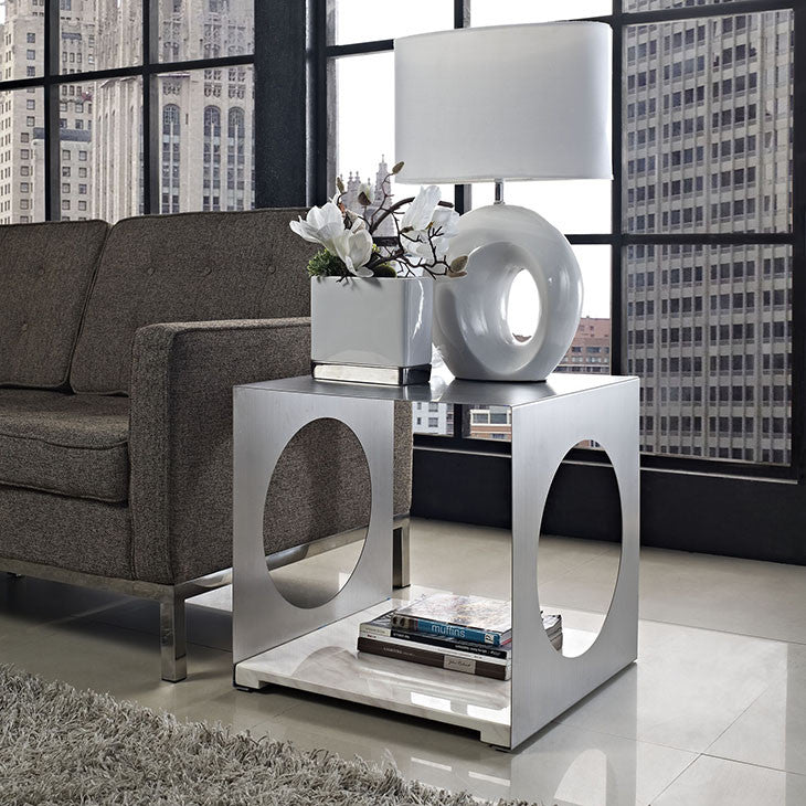 Modway Furniture Modern Stainless Steel and Artificial Marble Base Surpass Side Table EEI-258-WHI-Minimal & Modern