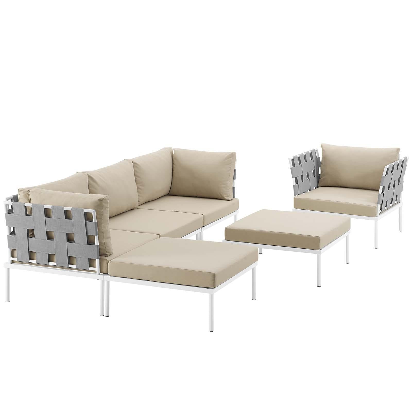 Modway Furniture Modern Harmony 6 Piece Outdoor Patio Aluminum Sectional Sofa Set - EEI-2626