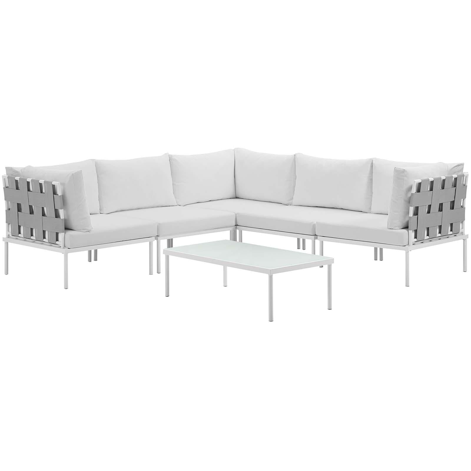 Modway Furniture Modern Harmony 6 Piece Outdoor Patio Aluminum Sectional Sofa Set - EEI-2627