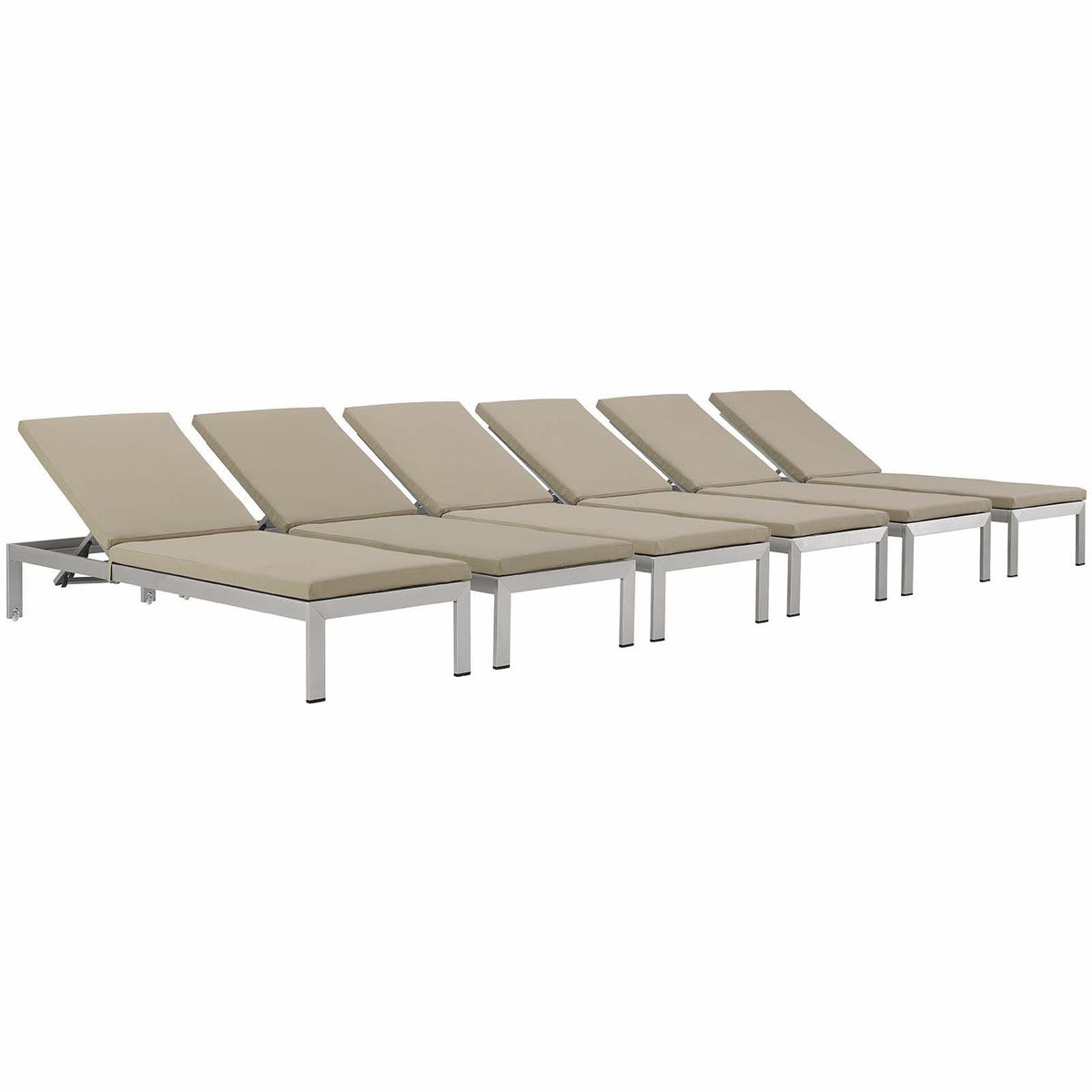 Modway Furniture Modern Shore Chaise with Cushions Outdoor Patio Aluminum Set of 6 - EEI-2739