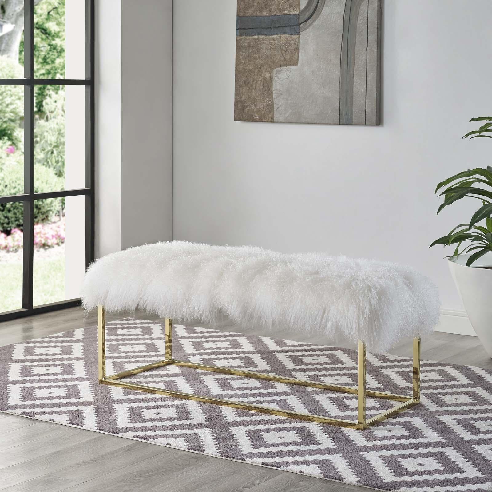 Modway Furniture Modern Anticipate White Sheepskin Bench - EEI-2850
