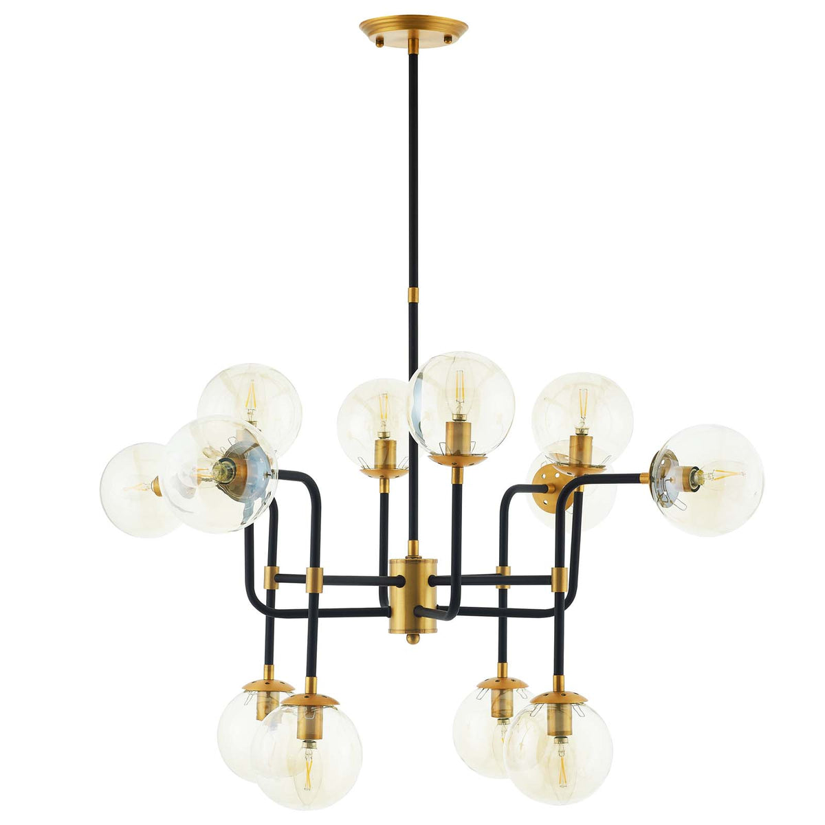 Modway Furniture Modern Ambition Amber Glass And Antique Brass 12 Light Pendant Chandelier - EEI-2884