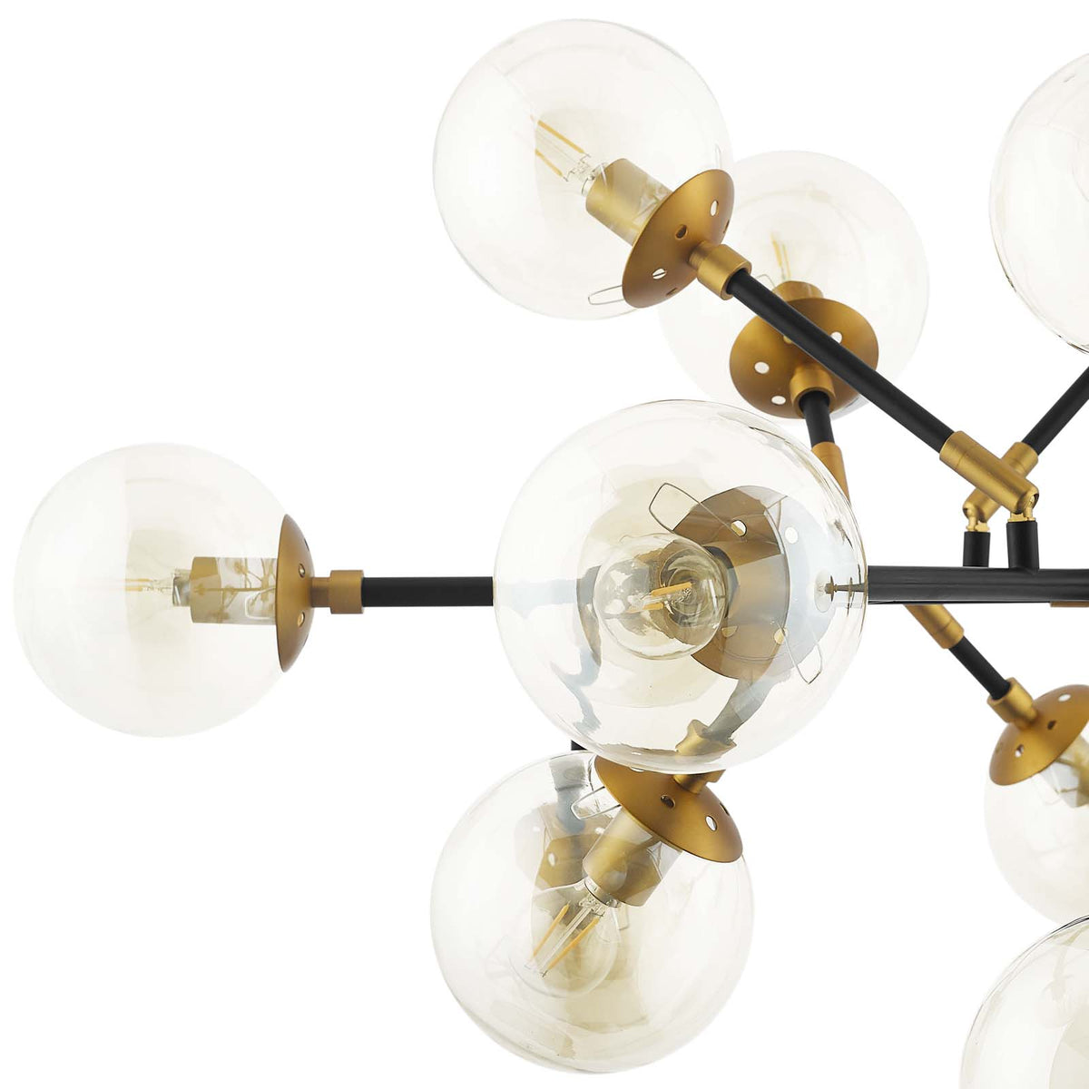 Modway Furniture Modern Sparkle Amber Glass And Antique Brass 18 Light Mid-Century Pendant Chandelier - EEI-2890