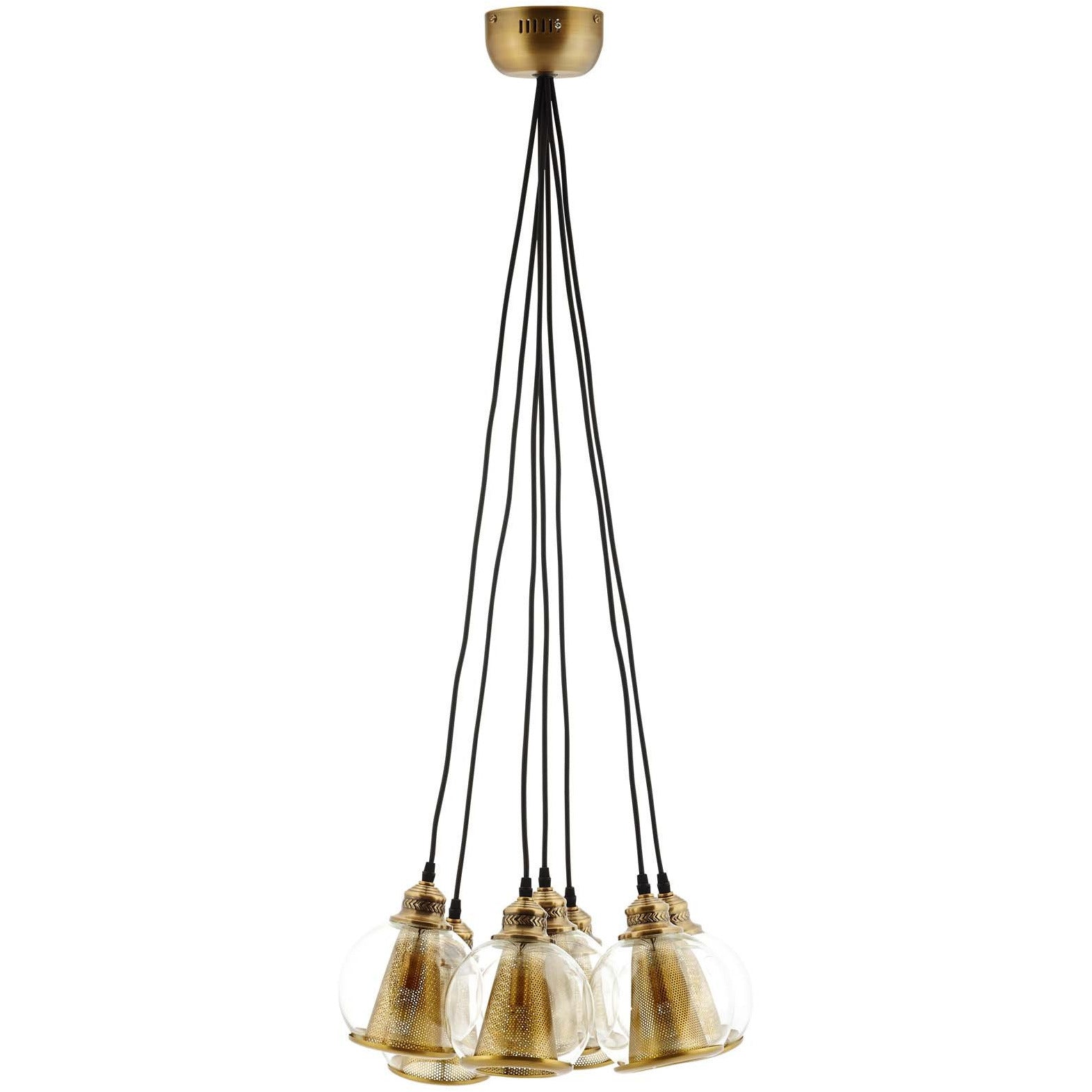 Modway Furniture Modern Peak Brass Cone and Glass Globe Cluster Pendant Chandelier - EEI-3083