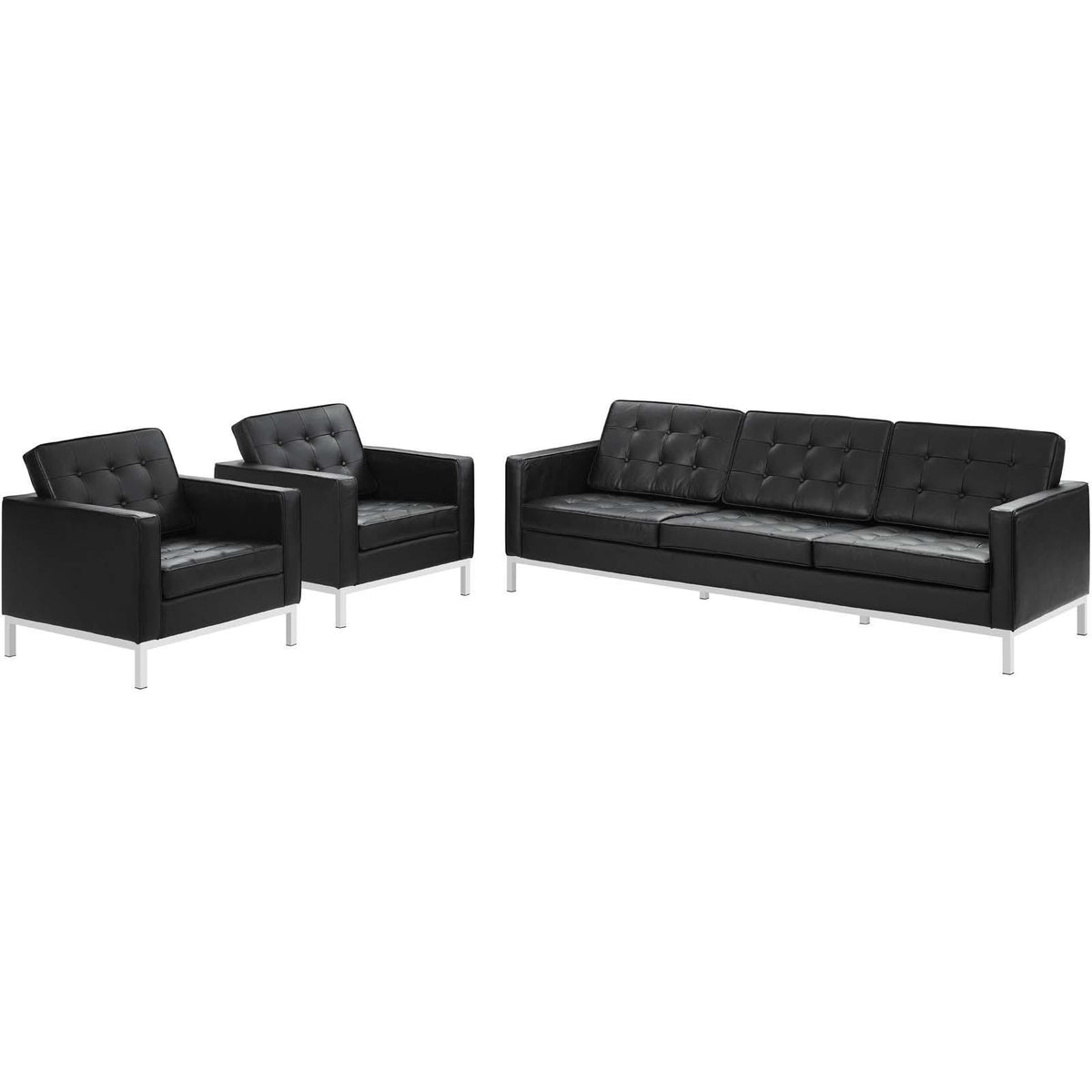 Modway Furniture Modern Loft 3 Piece Leather Sofa and Armchair Set - EEI-3102